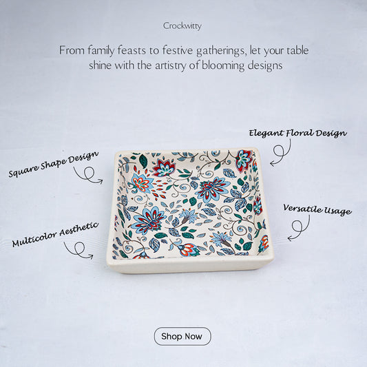 Handcrafted Artisan Bloom Square Platter Set of 6