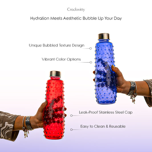 Bubbled Multi-Coloured Glass Water Bottle Set of 4 1000ml