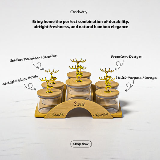 Staged Bamboo Tray with Airtight Glass Bowls