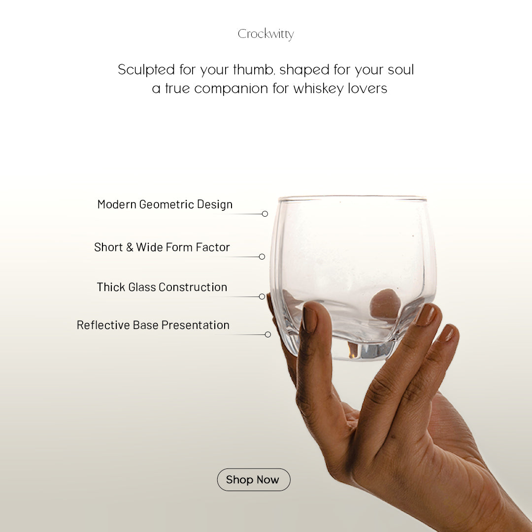 Clear Thumbed Whiskey Glass Set of 6 340 ml