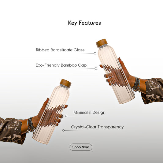 Ribbed Borosilicate Glass Water Bottle Set Of 1 1000ml