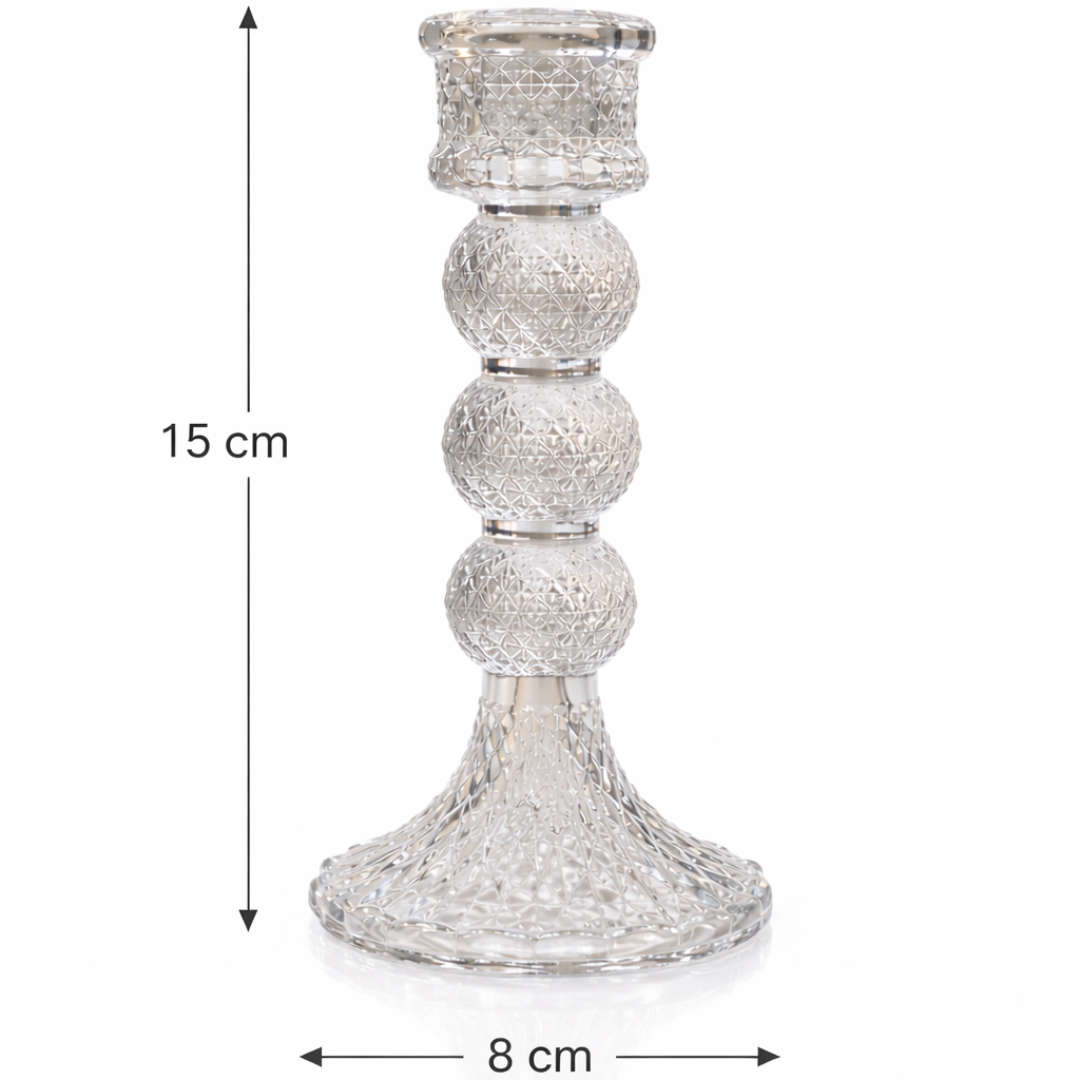 Crystal Triple Ball Diamond-Cut Glass Pillar Candle Holder