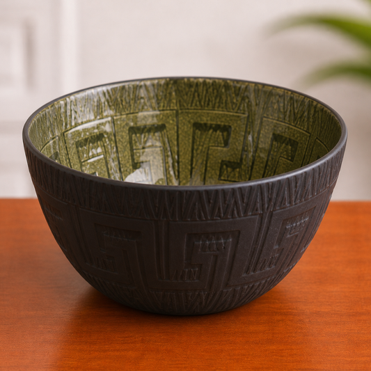 Turkish Design Glass Bowl Set of 6 — 180ml | Matte Black Embossed Exterior & Green Gold Metallic Interior | Premium Multipurpose Dessert Bowls