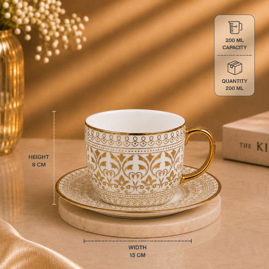 Luxora Gold Rim Tea Cup & Saucer Set of 6