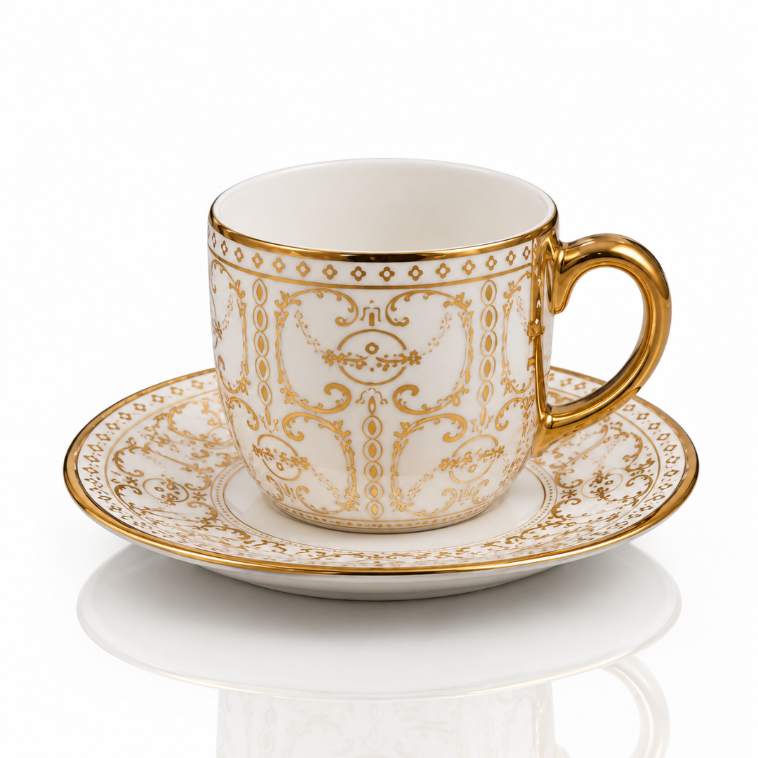 Rivera Gold Rim Tea Cup & Saucer Set of 6