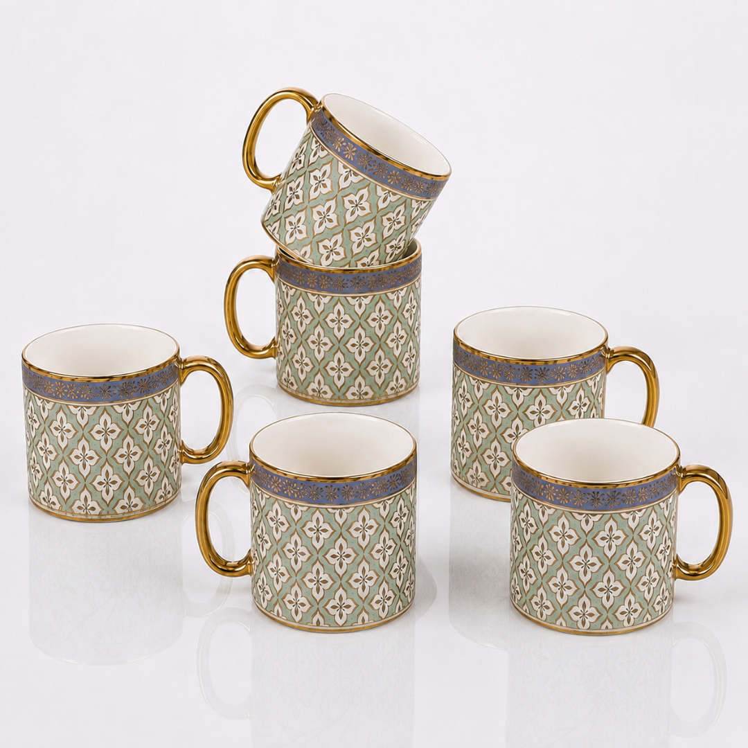 Sage Moroccan Tile Mug Set 6 pcs