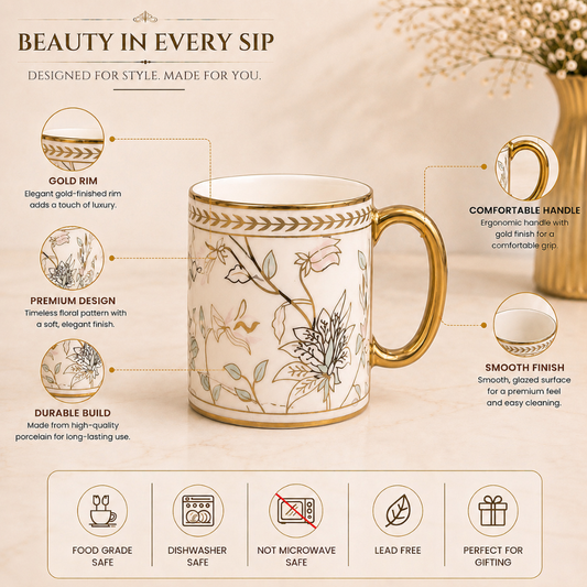 Sylvie Gold Rim Ceramic Mug 6 pcs