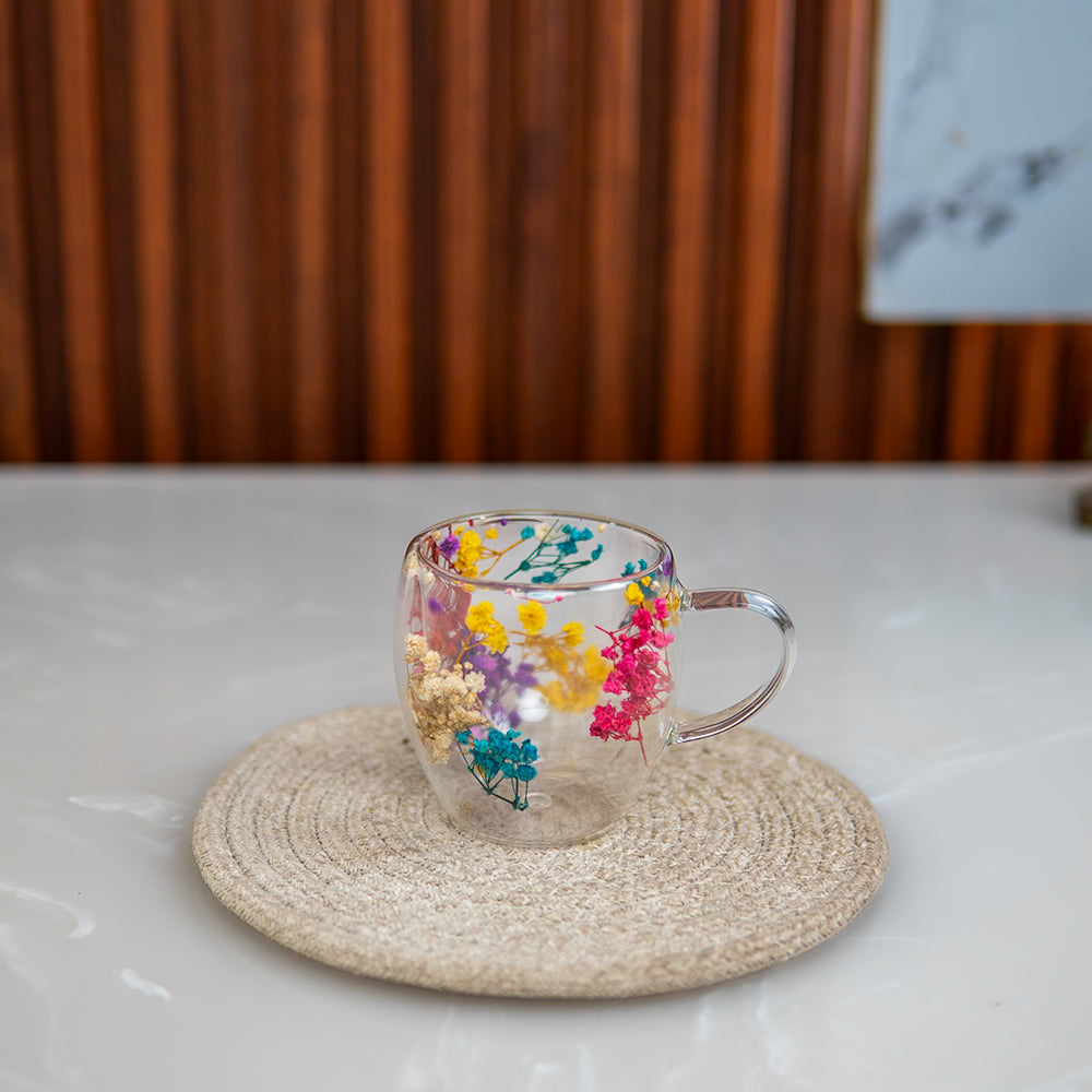 Floral Double wall Mug Set of 1 250 ml