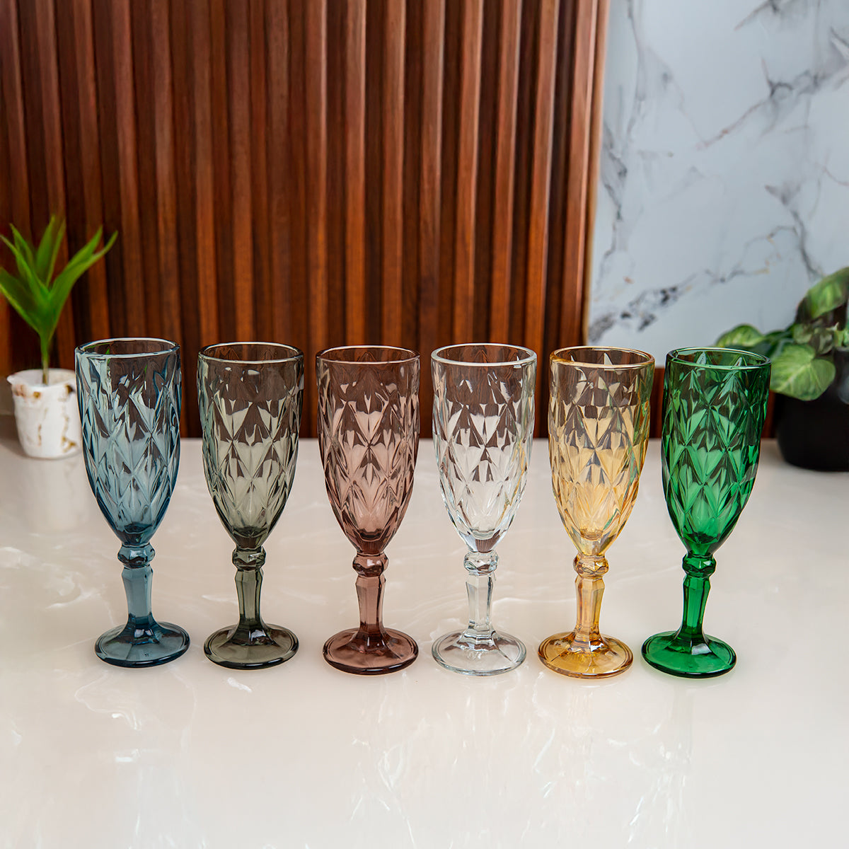 Multicolor Wine Goblet Glass Set of 6 165 ml