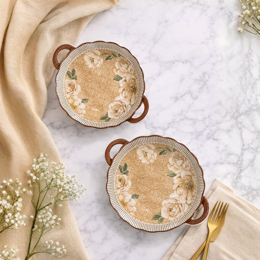 Crockwitty Vintage Floral Ceramic Snack Serving Round Platter Set of 2