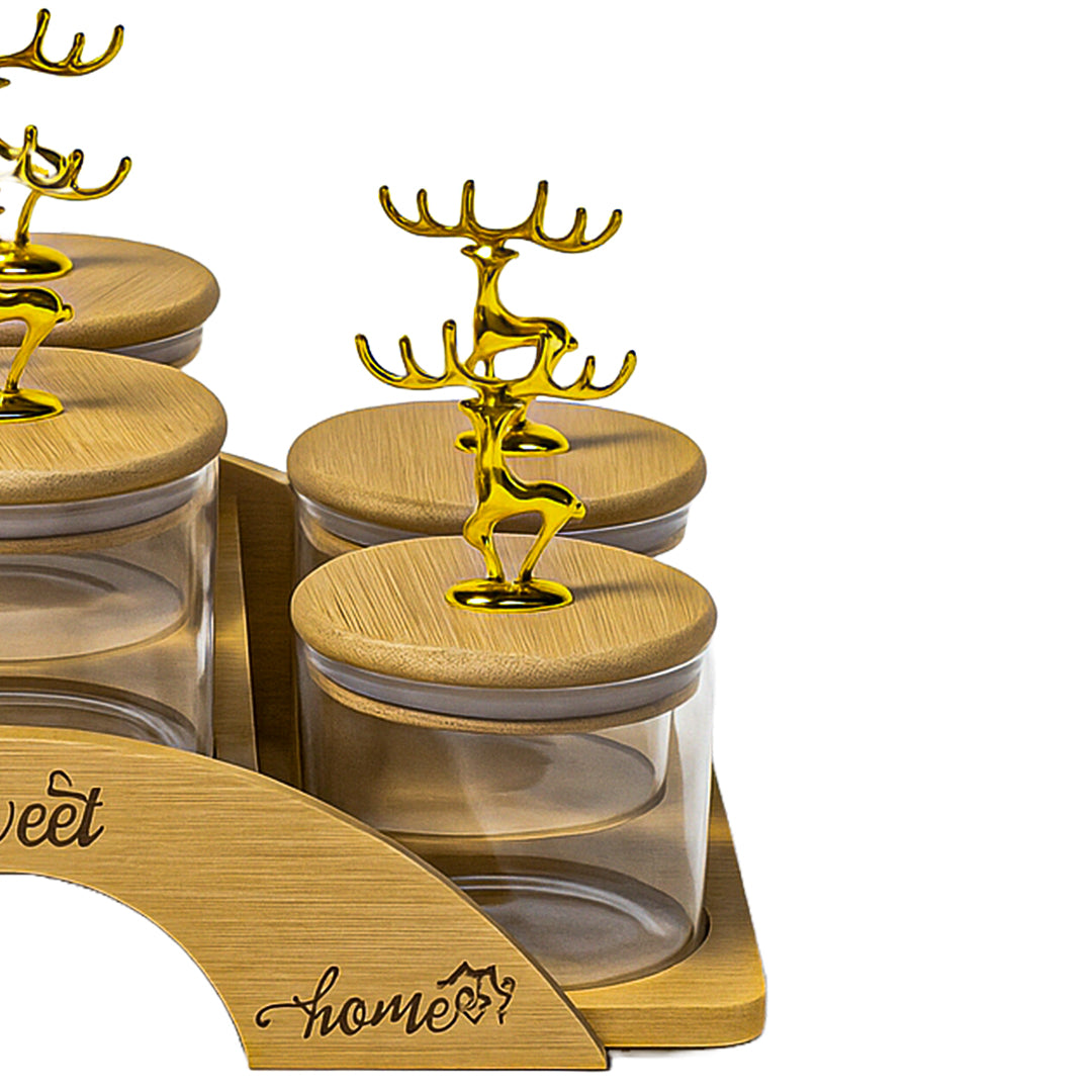 Staged Bamboo Tray with Airtight Glass Bowls