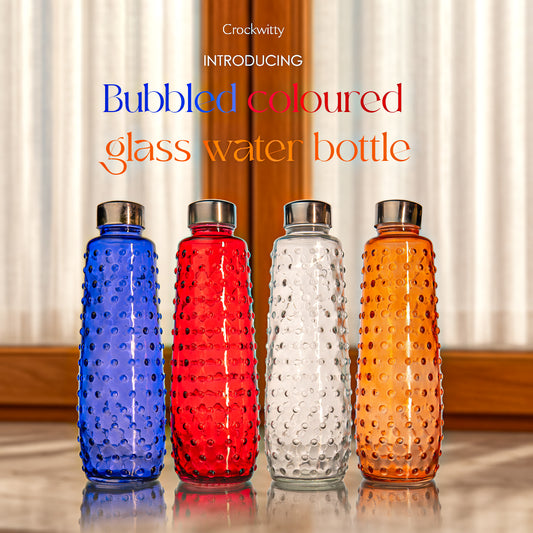 Bubbled Multi-Coloured Glass Water Bottle Set of 4 1000ml