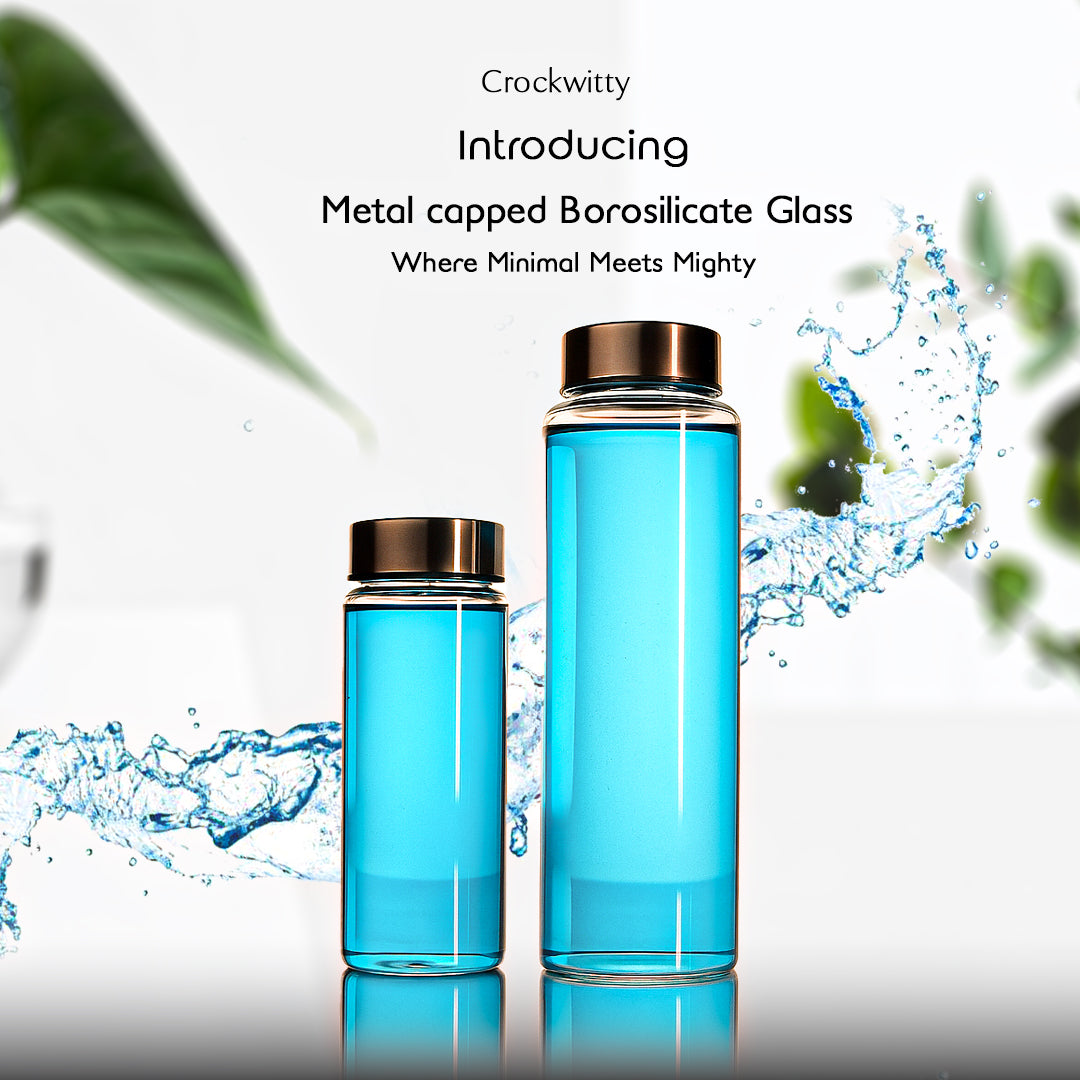Metal Capped Borosilicate Glass Bottle Set of 1 500 ml