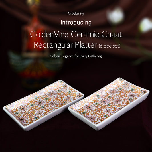 GoldenVine Handmade Ceramic Rectangular Snack Platter Set of 2