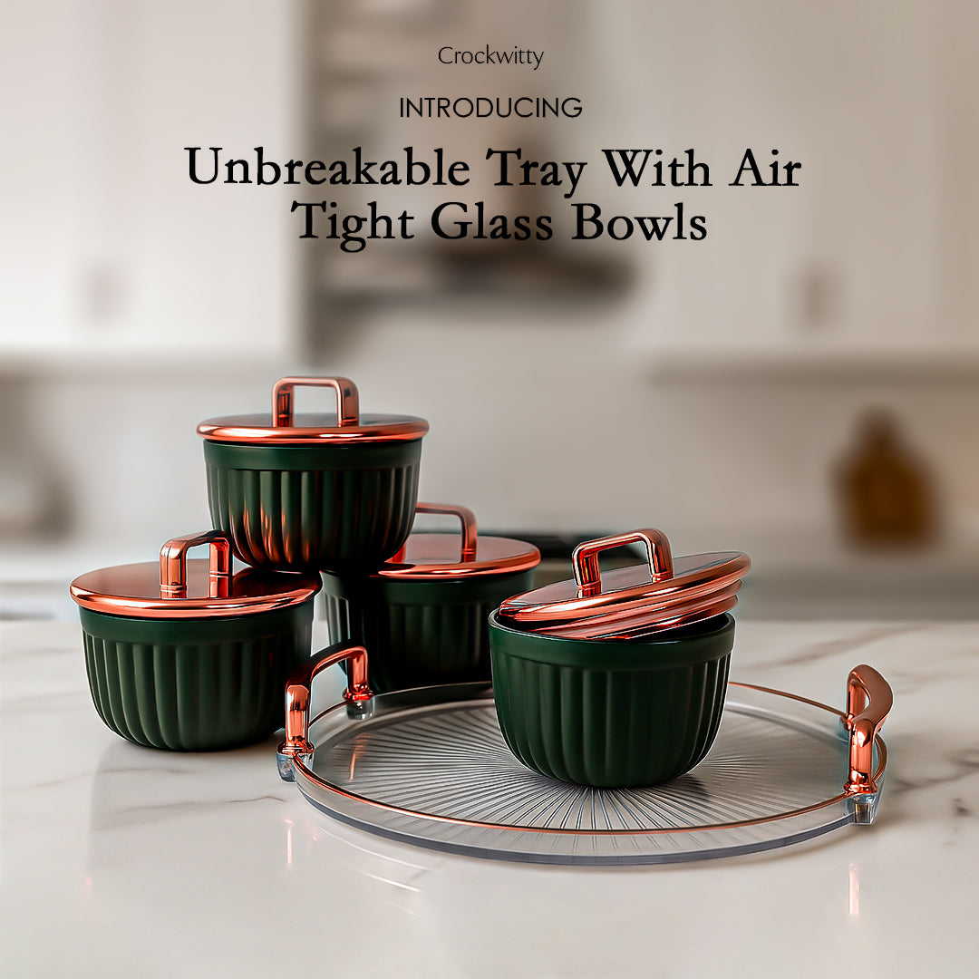 Unbreakable Tray with Air Tight Glass Bowls