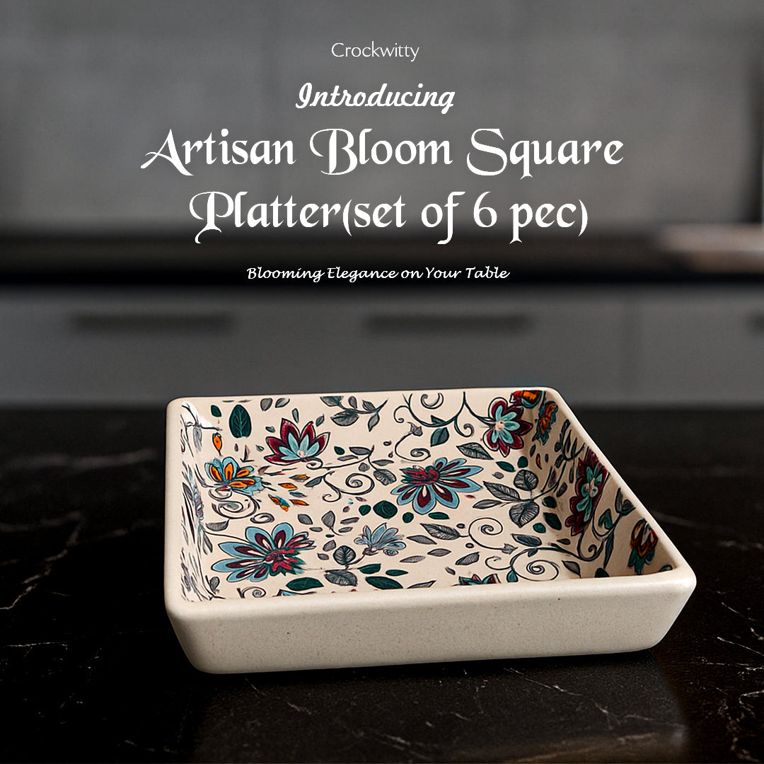 Handcrafted Artisan Bloom Square Platter Set of 6