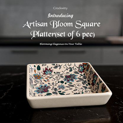 Handcrafted Artisan Bloom Square Platter Set of 6