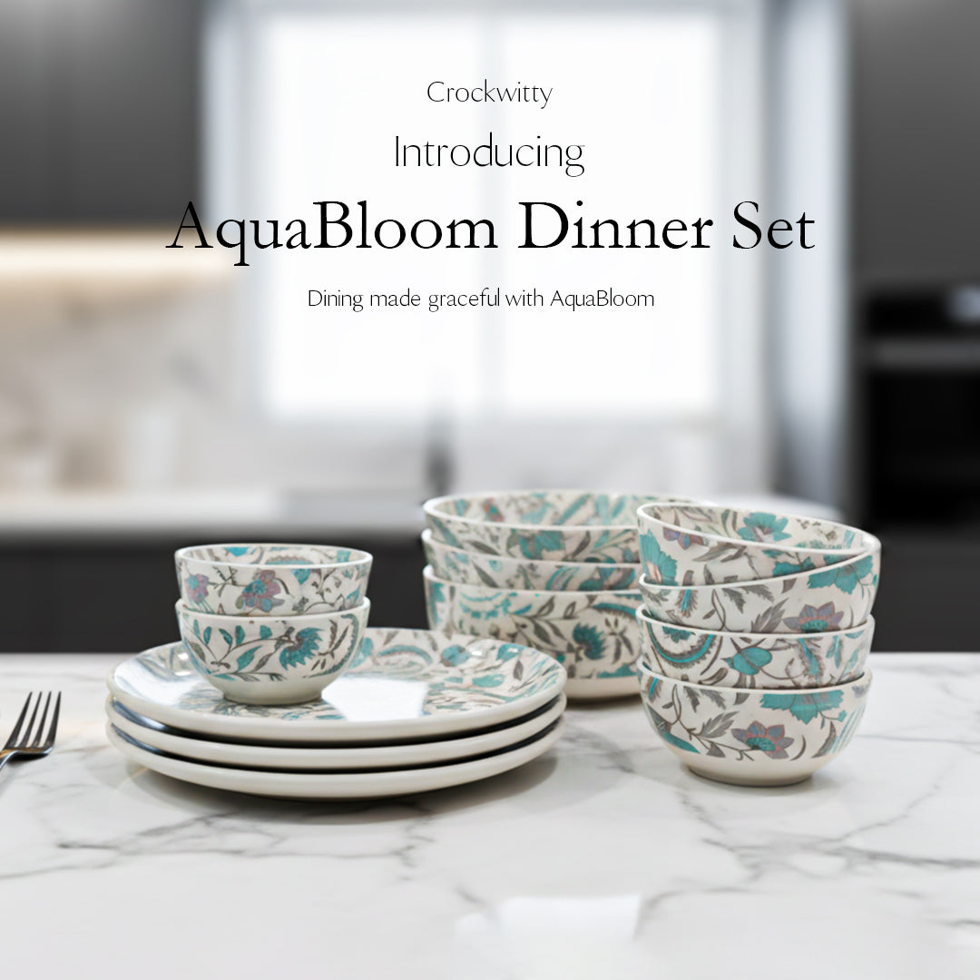 Handcrafted AquaBloom 20 Piece Dinner Set For 6