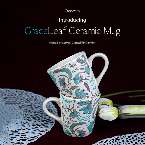 GraceLeaf handmade ceramic mug 320ml India Crockwitty