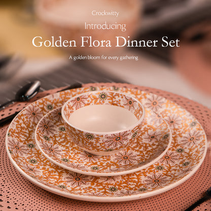 Handcrafted Golden Flora 20 Piece Dinner Set For 6