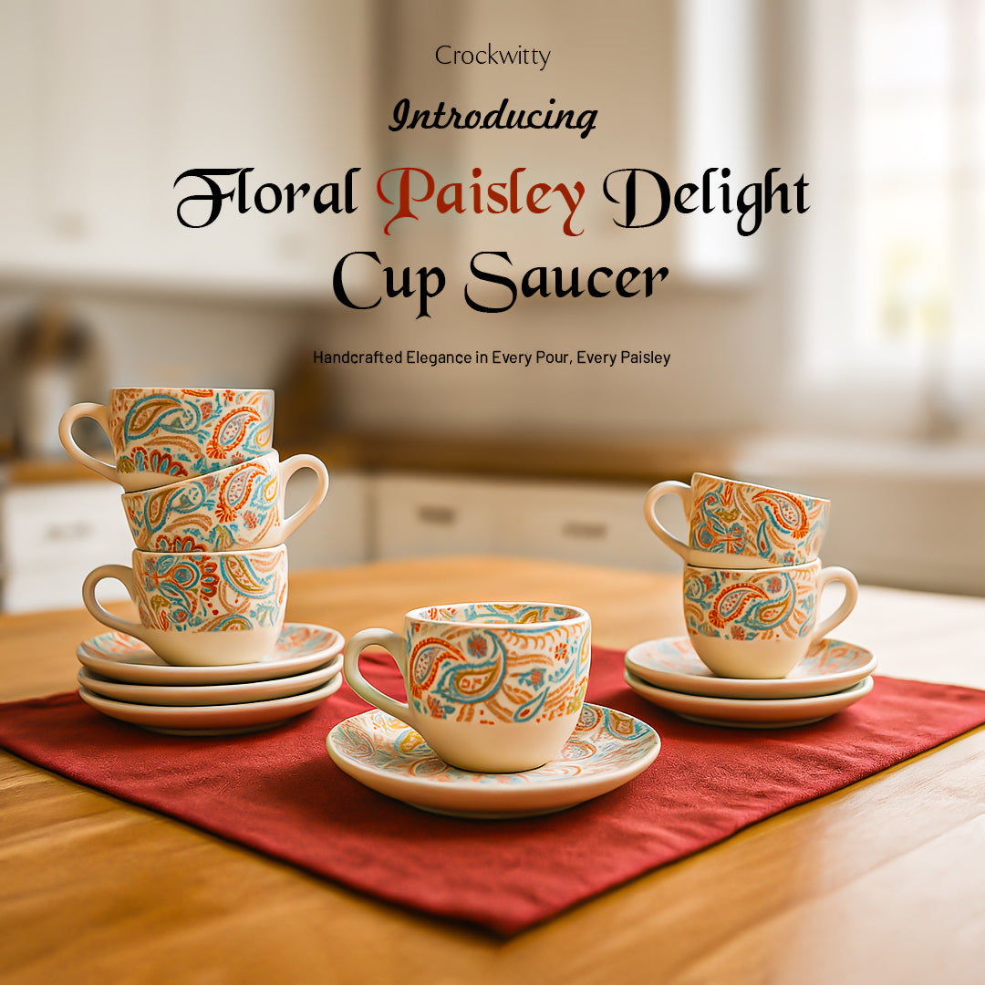 Handcrafted Floral Paisley Delight Cup and Saucer Set of 2 200 ml