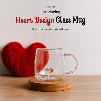 Heart Design Glass Mug Set of 1 500 ml