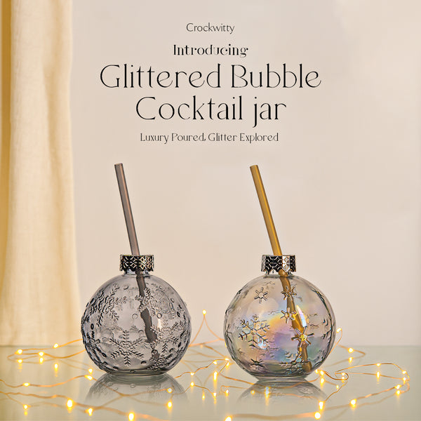 Glittered Bubble cocktail jar set 2 400ml India Crockwitty