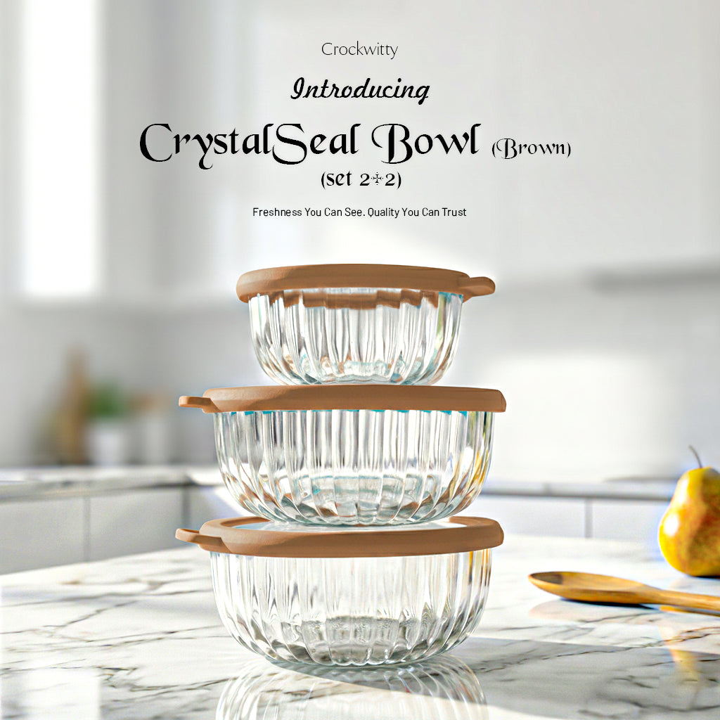 CrystalSeal Glass Storage Bowls – Set of 4 (2 bowls of 350 ml & 2 bowls of 650 ml), Microwave Safe Bowls with Silicone Unbreakable Lid