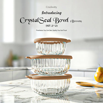 CrystalSeal Glass Storage Bowls – Set of 4 (2 bowls of 350 ml & 2 bowls of 650 ml), Microwave Safe Bowls with Silicone Unbreakable Lid
