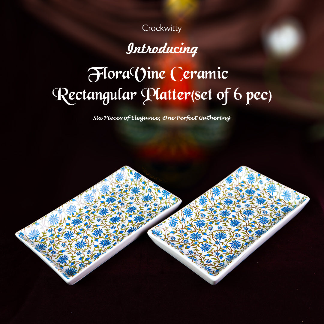FloraVine Handmade Ceramic Rectangular Patter Set of 2
