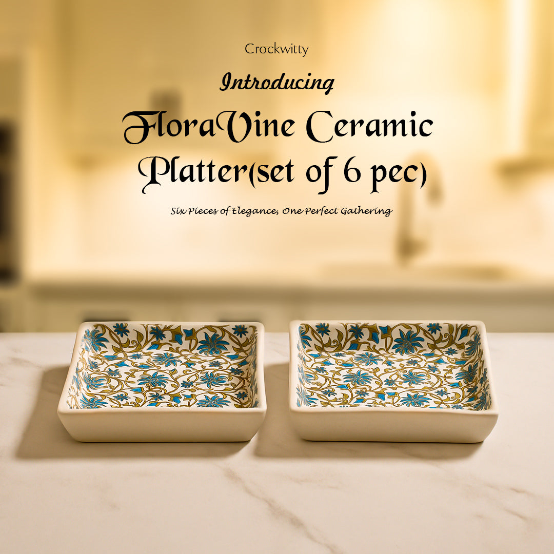 FloraVine Handmade Ceramic Platter Set of 6