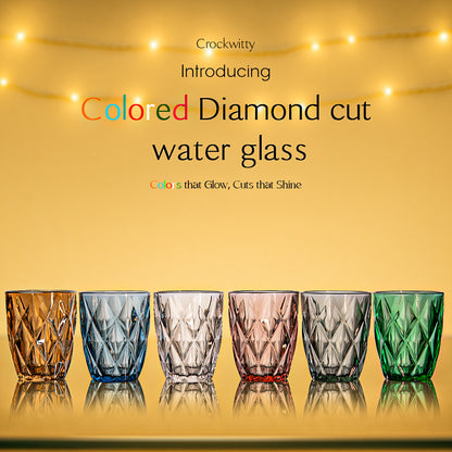 Colored Diamond Cut Water Glass Set of 6 300 ml
