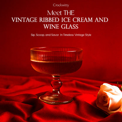 Vintage Ribbed Ice Cream and Wine Glass Set of 6 285 ml
