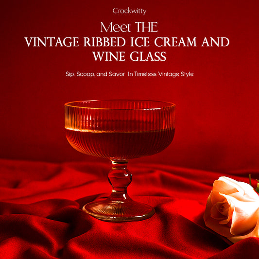 Vintage Ribbed Ice Cream and Wine Glass Set of 6 285 ml