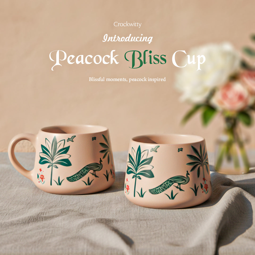 Handmade Ceramic Peacock Bliss Cup Set of 6 150 ML