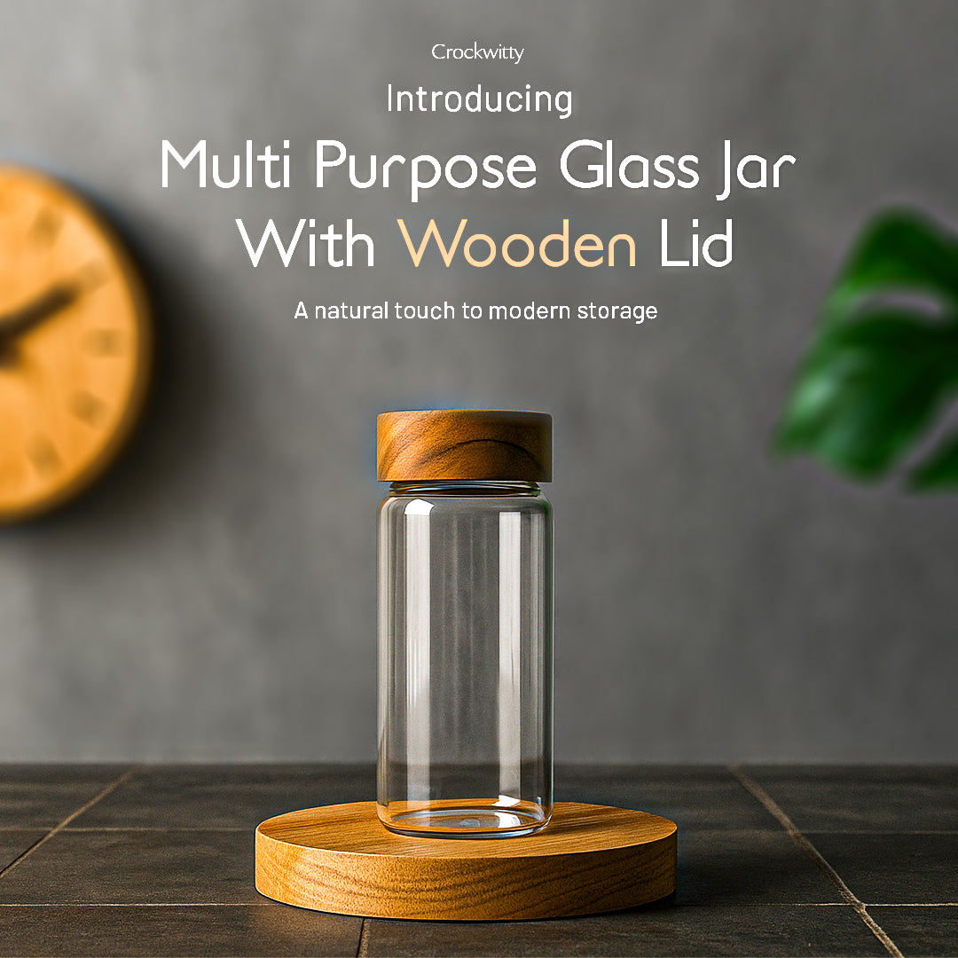 Multi Purpose Glass Jar with Wooden Lid Set of 1 400 ml