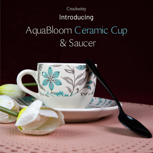 Handcrafted AquaBloom Ceramic Cup and Saucer Set of 2 200ml