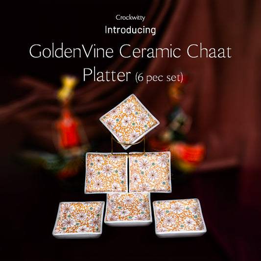 GoldenVine Handmade Ceramic Chaat Platter Set of 6