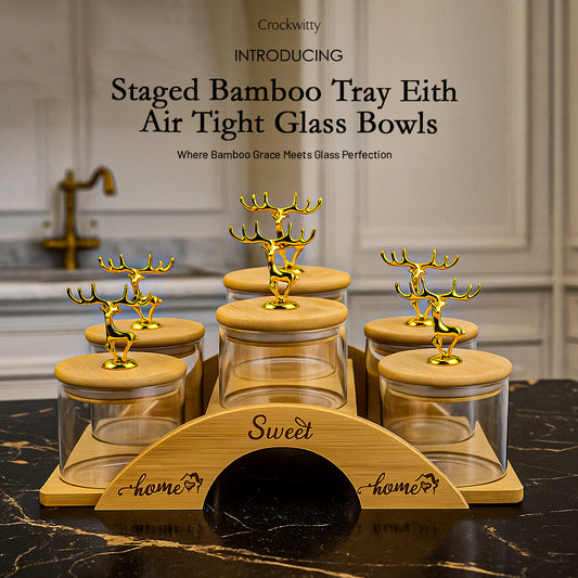 Staged Bamboo Tray with Airtight Glass Bowls