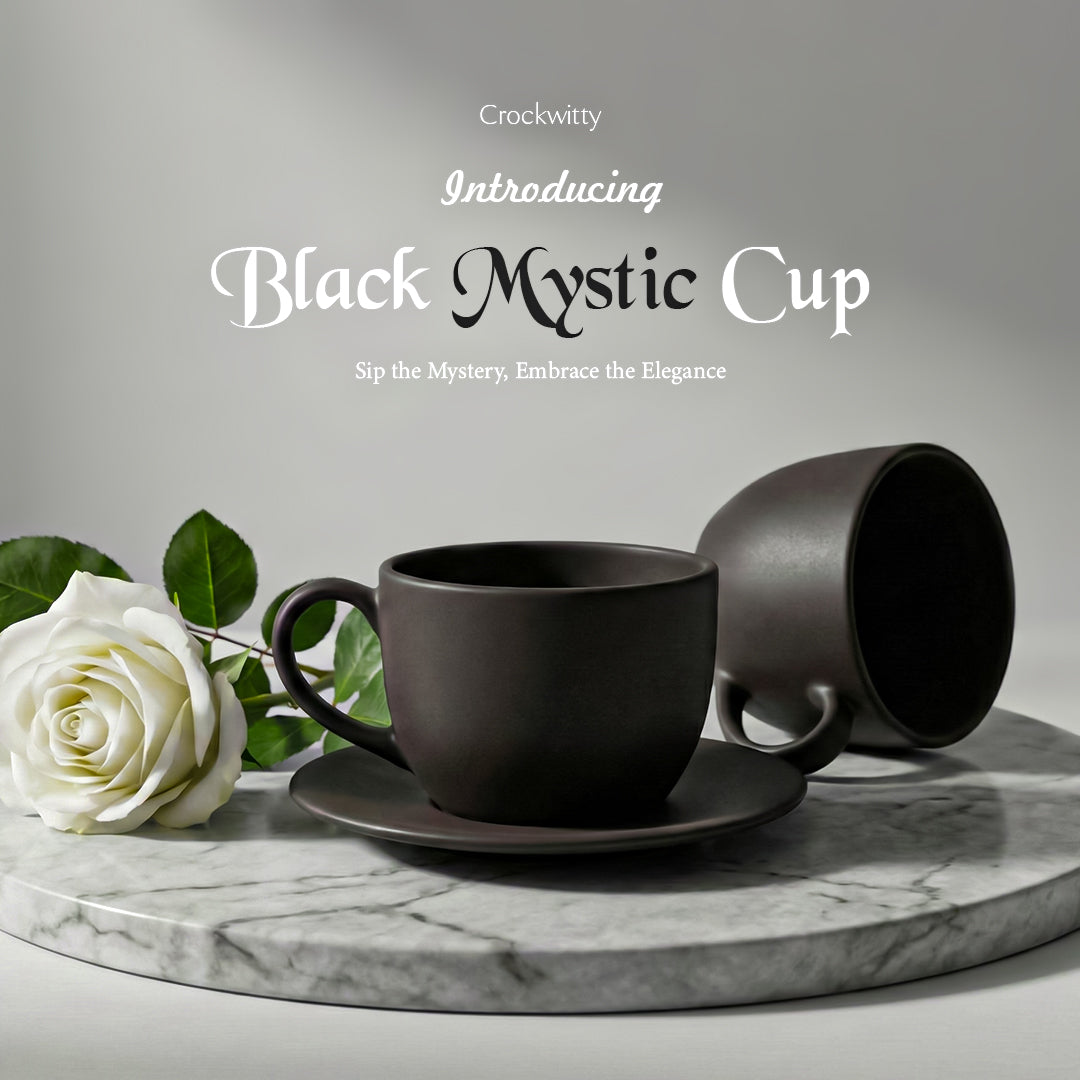 Handcrafted Matte Black Mystic Ceramic Cup and Saucer Set of 2 200 ml