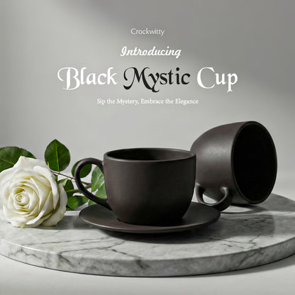 Handcrafted Matte Black Mystic Ceramic Cup and Saucer Set of 2 200 ml