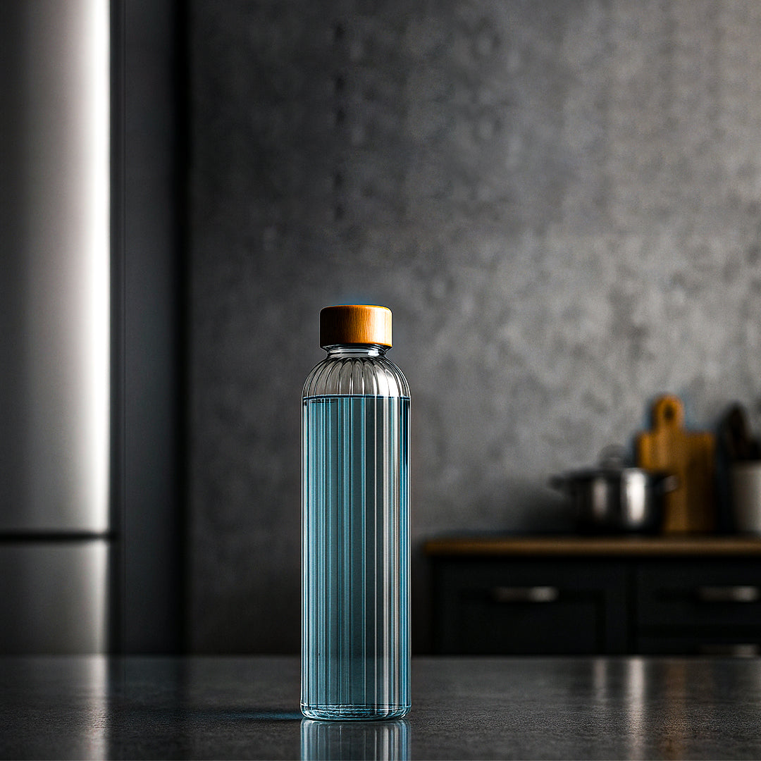 Ribbed Borosilicate Glass Water Bottle Set Of 1 1000ml
