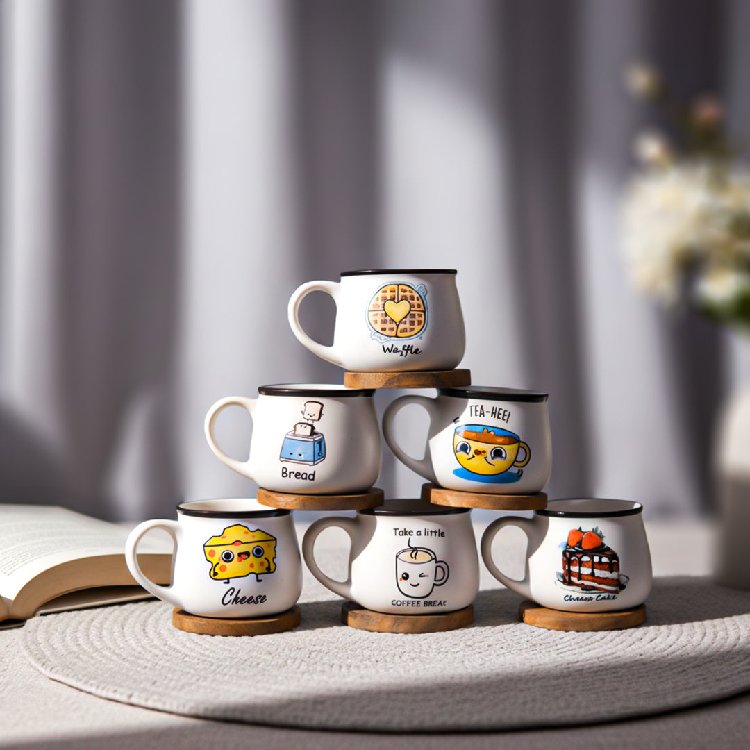 Doodle Sip Ceramic Cups Set of 6 150 ml