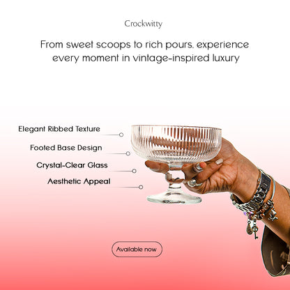 Vintage Ribbed Ice Cream and Wine Glass Set of 6 285 ml