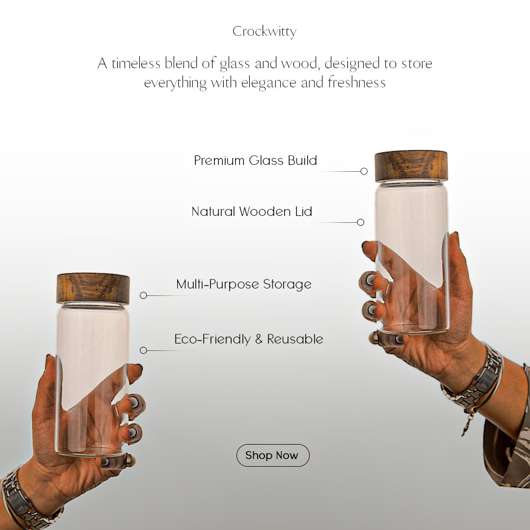 Multi Purpose Glass Jar with Wooden Lid Set of 1 400 ml