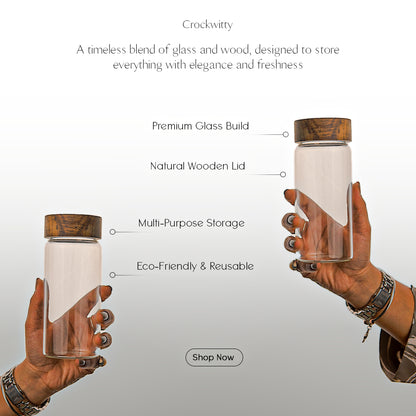 Multi Purpose Glass Jar with Wooden Lid Set of 1 400 ml