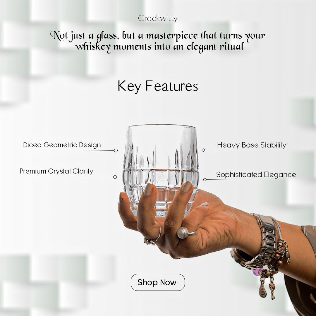 Bohemia Diced Whiskey Glass Set of 6 320 ml