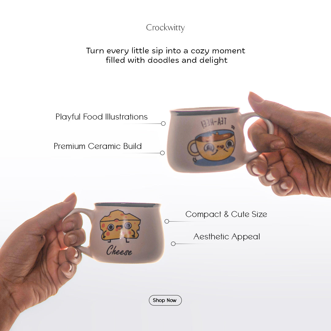 Doodle Sip Ceramic Cups Set of 6 150 ml