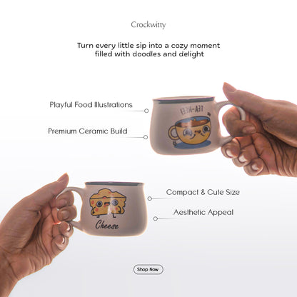 Doodle Sip Ceramic Cups Set of 6 150 ml