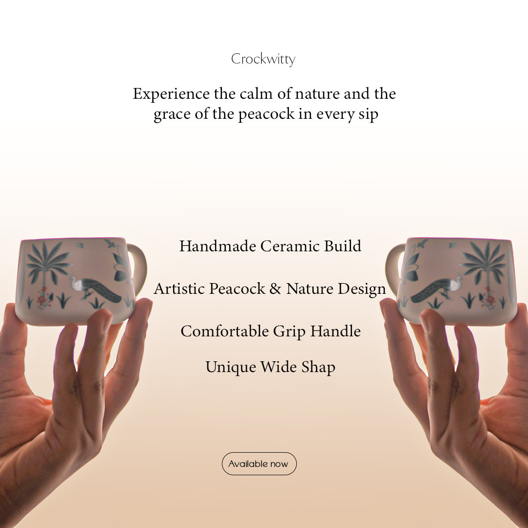 Handmade Ceramic Peacock Bliss Cup Set of 6 150 ML